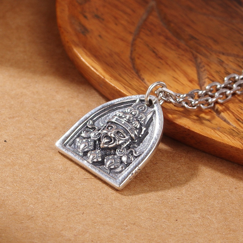 S925純銀扎基拉姆吊墜小唐卡藏式文玩配飾軋基項(xiàng)鏈掛墜銀飾品批發(fā)