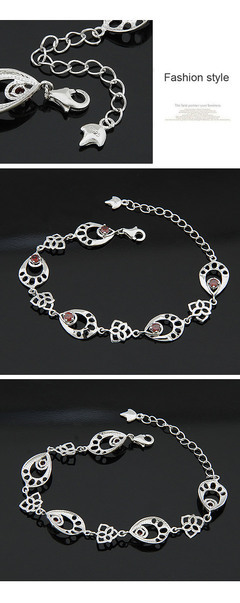 紅鉆鏤空水滴銀手鏈|韓國飾品批發|銀飾批發|銀飾品