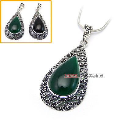 泰銀鑲嵌瑪瑙水滴銀墜(顏色隨機)|韓國飾品批發|銀飾批發|銀飾品