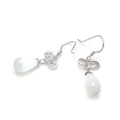 蝴蝶結 水滴銀耳環|韓國飾品批發|銀飾批發|銀飾品