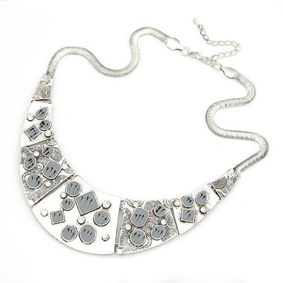 歐美時(shí)尚復(fù)古質(zhì)感拼接幾何紋短款項(xiàng)鏈 韓國銀飾批發(fā)優(yōu)選