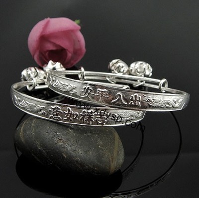 純銀龍鳳小花小孩手鐲 6mm時尚銀飾批發精選