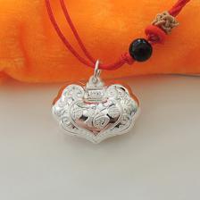 供應純銀批發 S990純銀心型福字長命鎖吊墜 時尚與傳統的完美融合